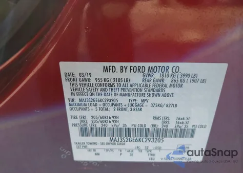 2019 Ford Ecosport Se из США, поврежденный, VIN MAJ3S2GE6KC293205